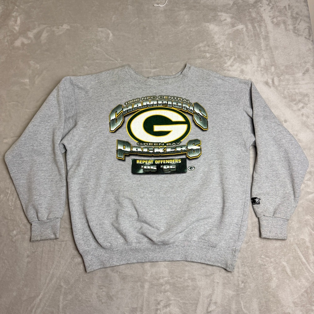 VTG 90s Starter Green Bay Packers Sweatshirt Men XL Gray 1996 NFC Champions USA